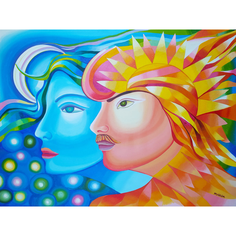Soleil et lune par Mairim Perez Roca, H 17,25 po x l 21,25 po x P 0,875 po