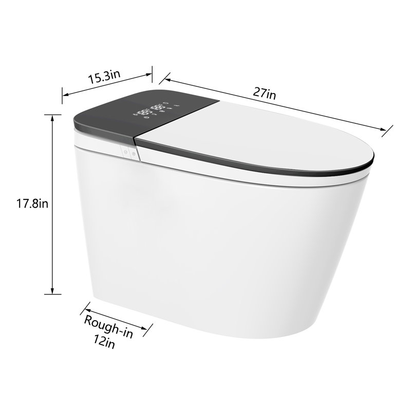 Bidet de toilette intelligent à ouverture automatique avec protection en mousse, toilette intelligente à chasse automatique avec siège chauffant, lavage à chaud et filtration Tech, séchage rapide, standard