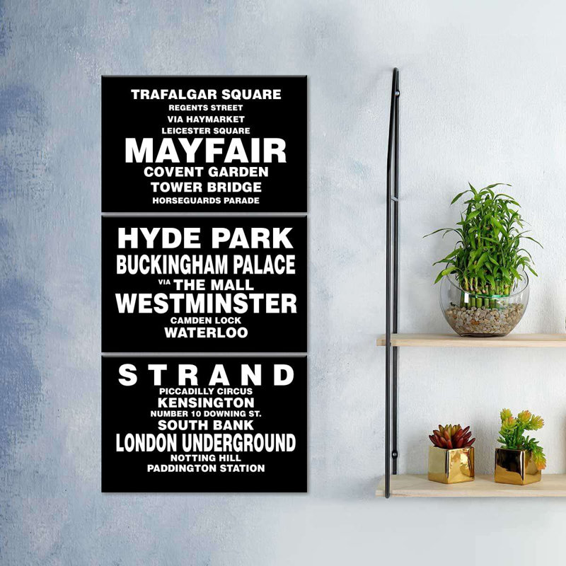 «Travel And Adventure Quotes London Bus Roll On Canvas», reproduction de 3 pièces, H 52 po x l 24 po x P 1,25 po