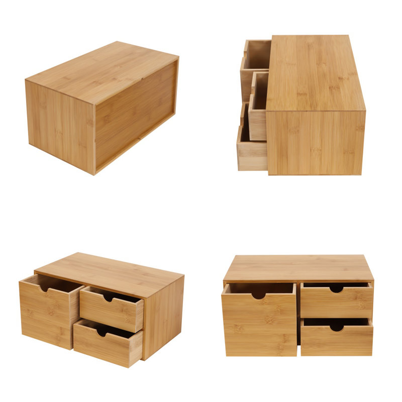 Adalard Mini Bamboo Desk Drawer Tabletop Storage Box with Three Drawers