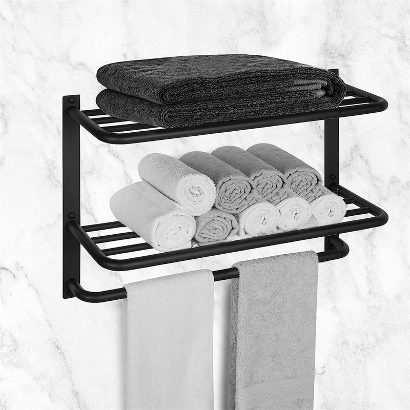 3-Tier Towel Rack for Bathroom, 15" H x 22" L x 7.9" D, Black