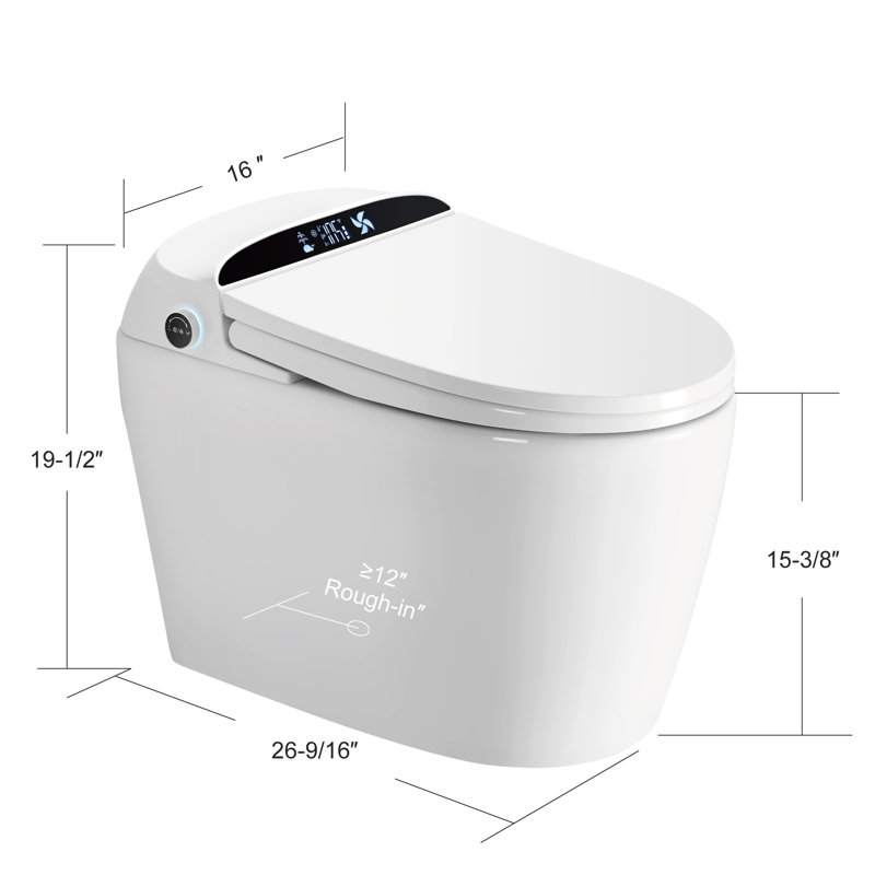 T10W Uinkoo Smart Toilet - Fully featured smart toilet W/wide seat, Auto Open/Close, LED Display, Warm Air Dryer, Auto Flush System, Heated Seat,