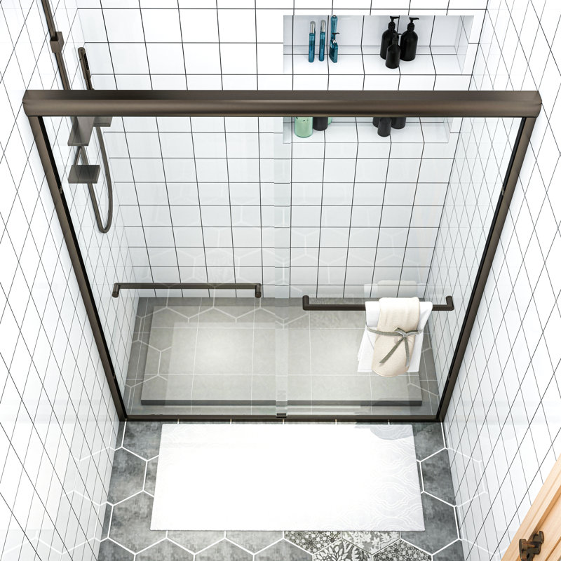 Porte de douche encadrée l 60 "x H 72", Bronze huilé