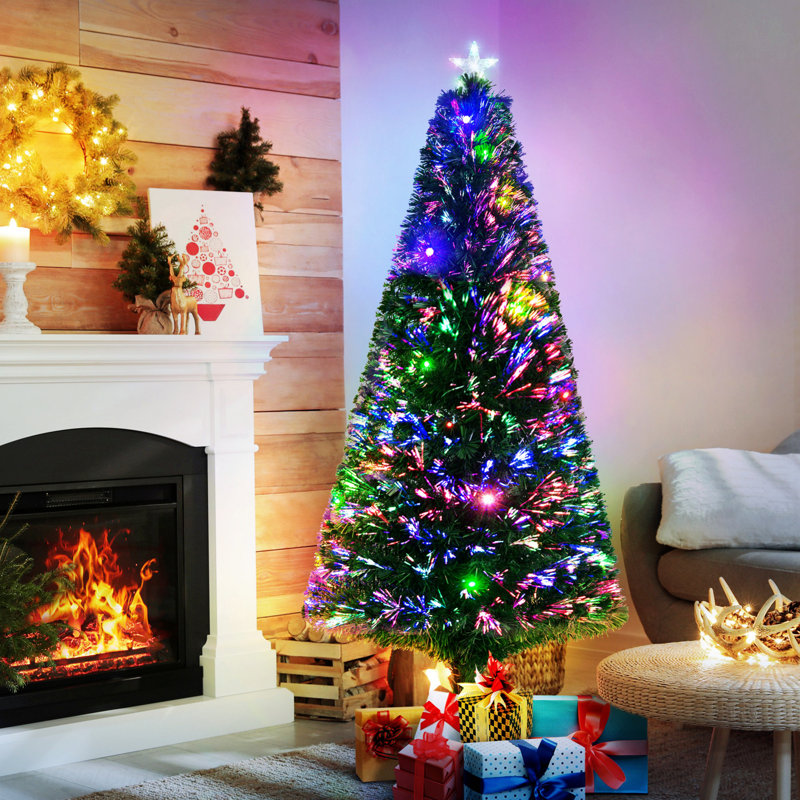 Arbre de Noël pré-éclairé avec base en métal robuste et 24 lumières DEL multicolores