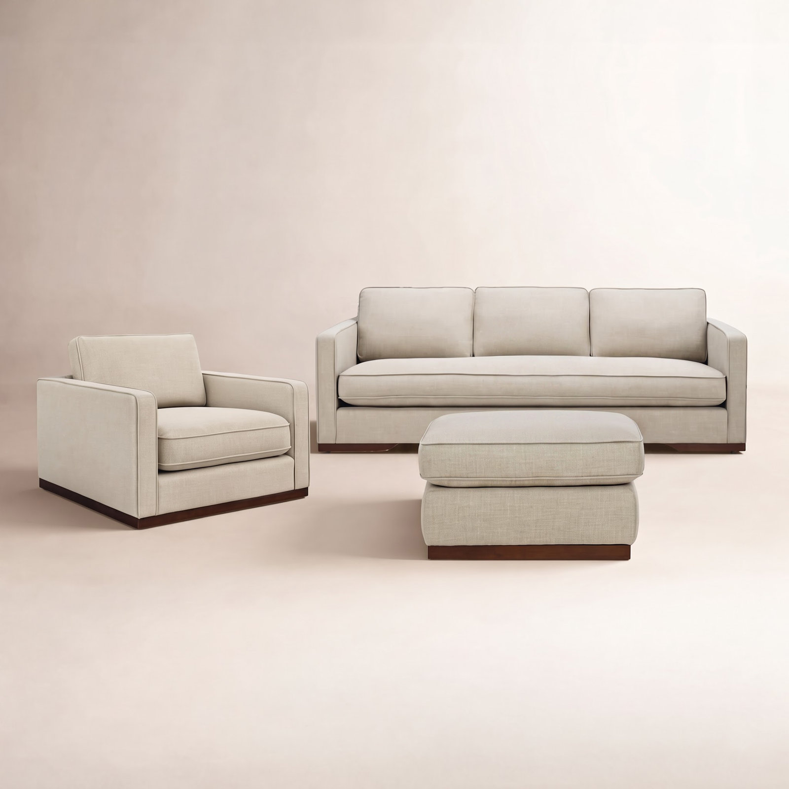 Bobbi 3-Piece Cotton Living Room Set, Effie Flax Performance Linen