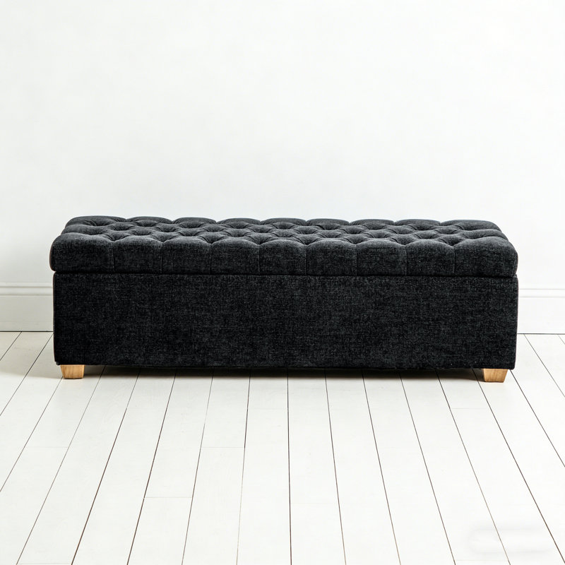 60.2'' Wide Chenille Upholstered Storage End of Bed Bench, Tufted Flip-Top Accent Window Bench Footrest Stool Ottoman with Legs for Living Room, Bedroom, Entryway, Dining Room, Dorm, Corner, Black