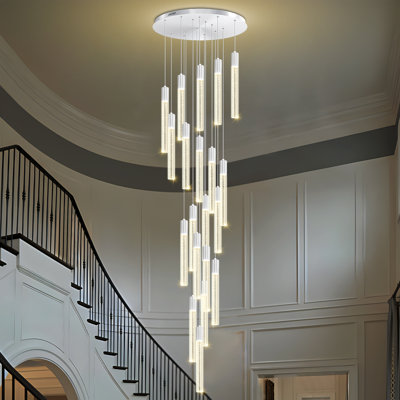 Grand lustre en cristal argenté à 20 lumières, suspension DEL moderne à intensité variable