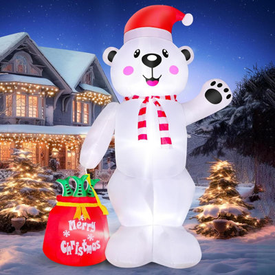 8FT Christmas Inflatable Polar Bear Indoor Outdoor Decorations, Blow Up Bear With Fish Bag Xmas Festival Decoration, Built-In Bright LED Lights Holida -  The Holiday Aisle®, B2A77E6E1C9A4A4A9E11EFCB48110610