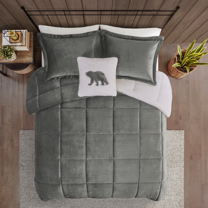 Très grand édredon très chaleureux et invitant au design gris anthracite, Édredon très grand et 3 pièces supplémentaires