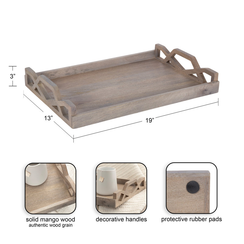 Grassley Whitewash Handcrafted Mango Wood Decorative Tray 19x13