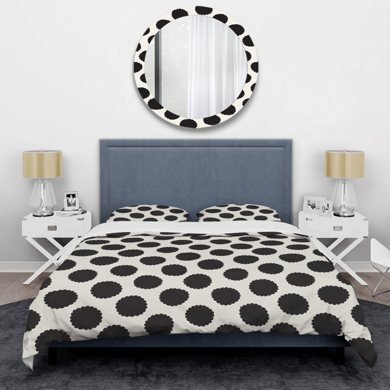 Black Circle Dots - Abstract Duvet Cover Set - Microfiber Polyester, Queen Duvet Cover + 2 Standard Shams