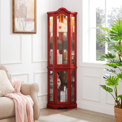Lighted Corner Curio Cabinet With Shelves And Tempered Glass Doors