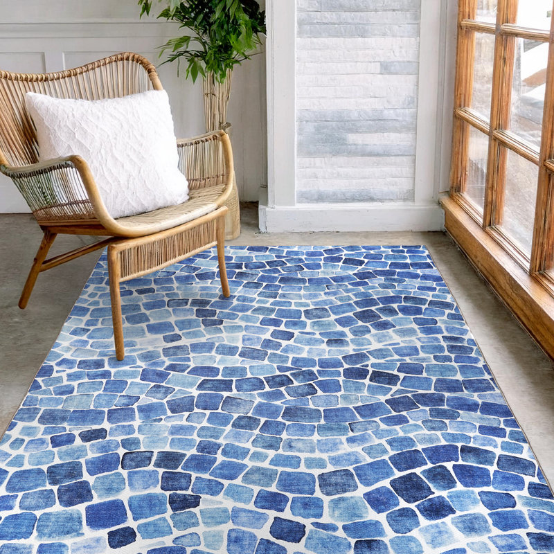 Emery Machine Washable Indoor/Outdoor Rug, Rectangle 4' x 6', Blue