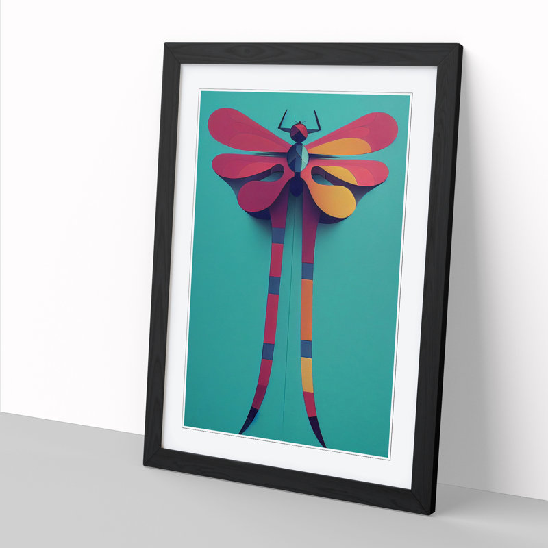 Kootenai Dragonfly Cubism - Picture Frame Print, Black, 64cm H x 46cm W x 2cm D