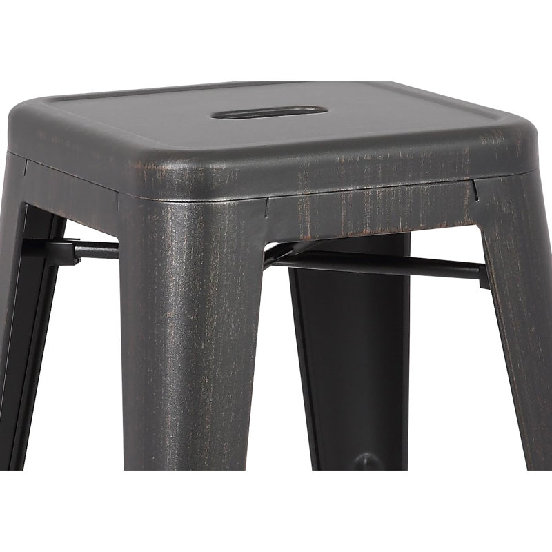 Modern Contemporary Backless Metal Bar Stools Of 2, 30" Standard Seat, Distressed Black Color, Weight For Easy Handling, Stackable Design, 17" Dimensions, Abs Filler Art  2 Pieces , Seat Height, Main
