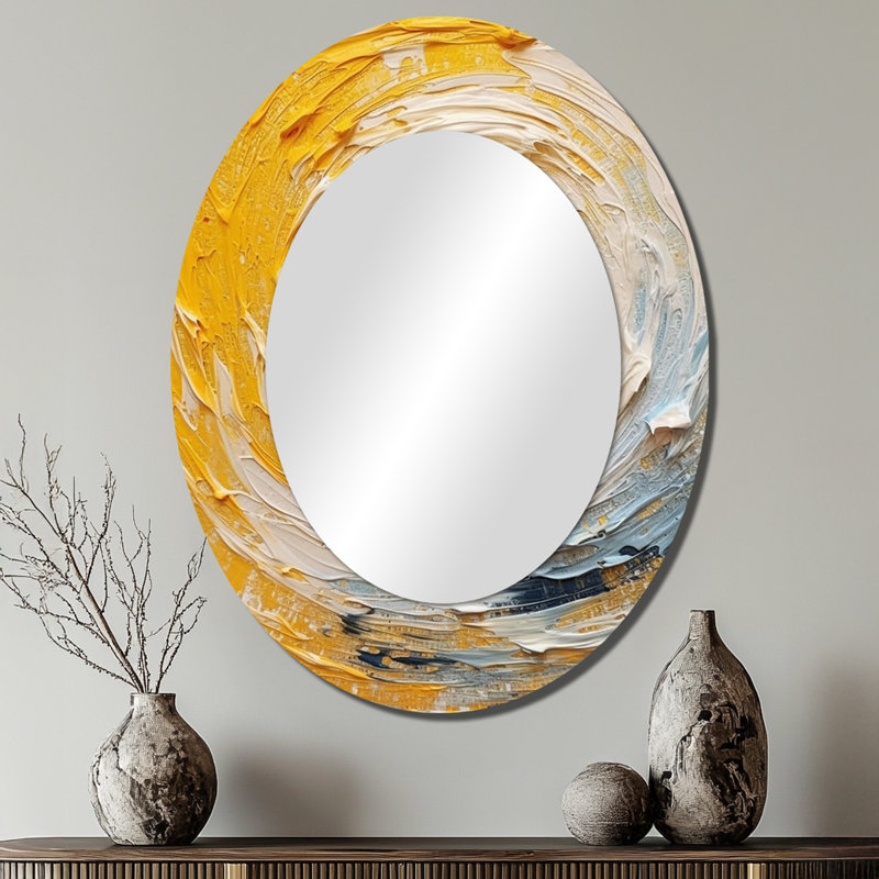 Harmonie spirale jaune crème - Grand miroir mural ovale sur métal, 40 po x 30 po