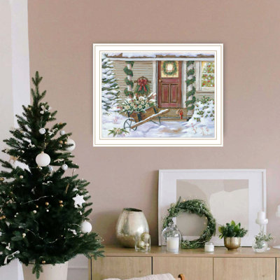 Trendy Decor 4U Holiday Porch White Framed Wall Art For Living Room, Farmhouse Wall Art Print For Home Decor, Bedroom Wall Art By Pam Britton