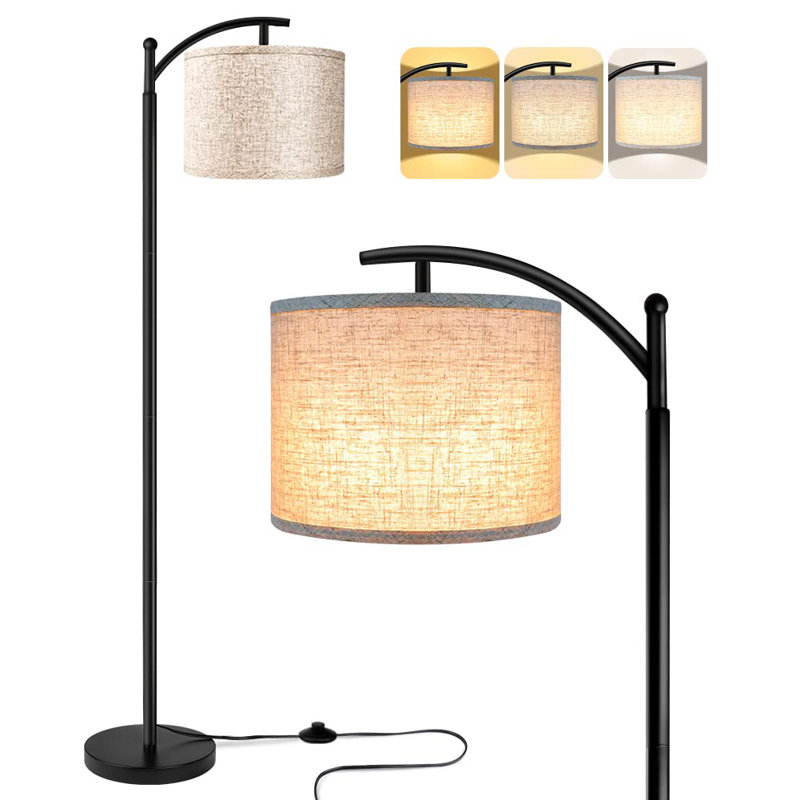 Lampe sur pied arquée 61 ", Noir, Gris / Beige