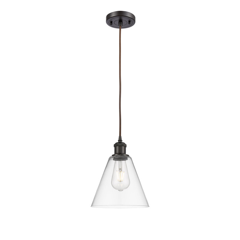Luminaire suspendu conique à 1 lumière Halyn, H 11,75 po x l 8 po x P 8 po, Transparent, Bronze huilé