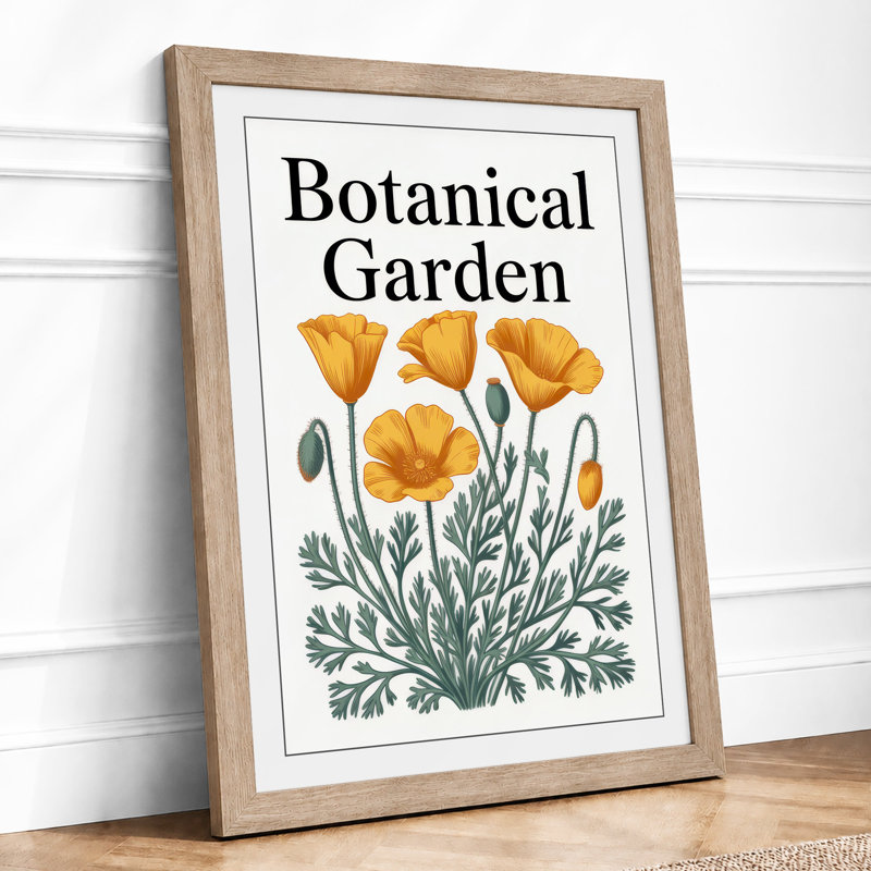 Garden Poppies Botanical - Print, A1 - 84.1 x 59.4 cm, Oak