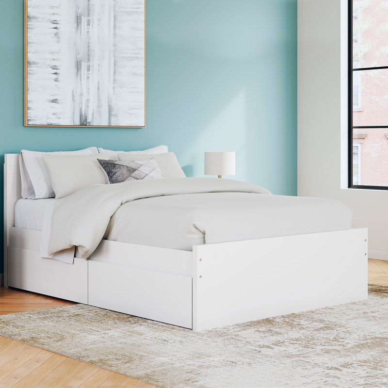 Dunagan Queen Panel Platform Bed With 1 Side Storage, White, Queen