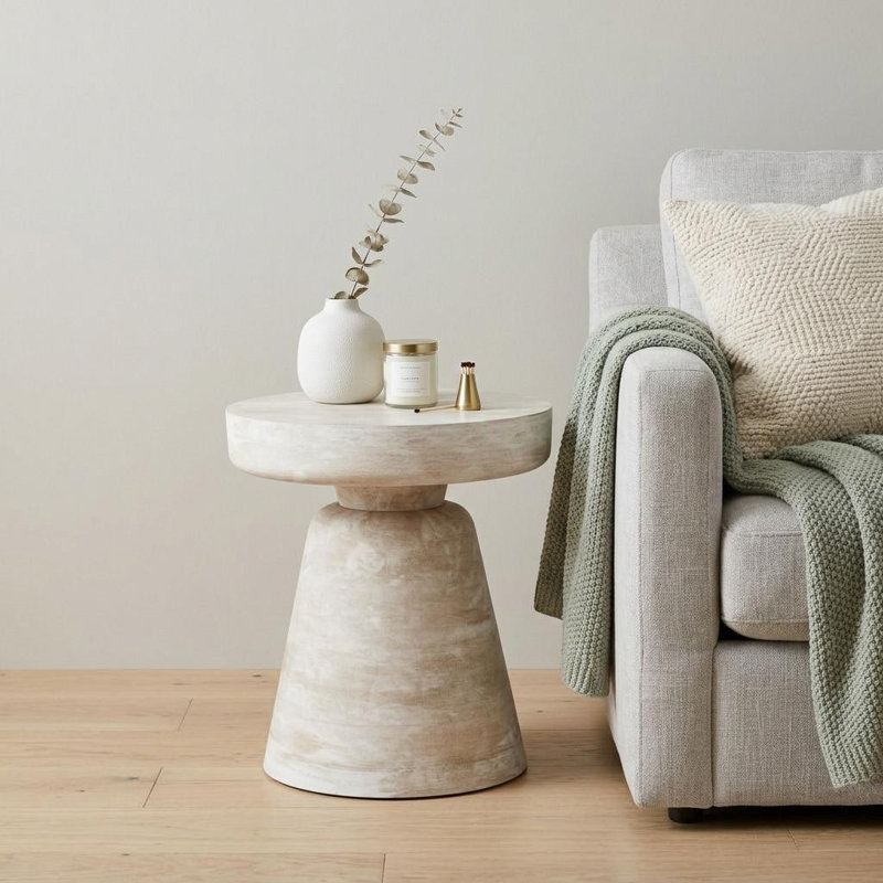 Table de bout ronde 18 po en bois massif blanc, Blanc, 17.7" H x 15.75" W x 15.75" D