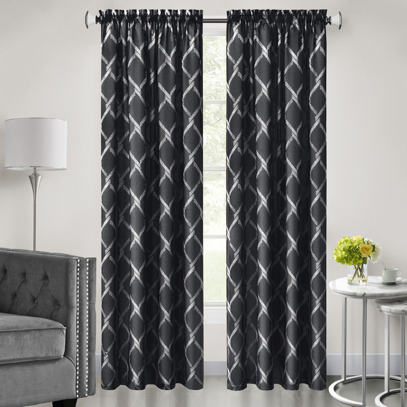 Molini Polyester Semi-Sheer Curtain Panel, Black, 52" W x 84" L