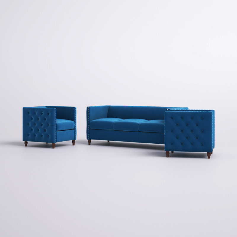 Ensemble de salon 3 velours Shawn Shawn, Velours bleu