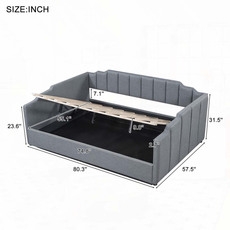 Upholstered Daybed with Underneath Storage, Gray, Full