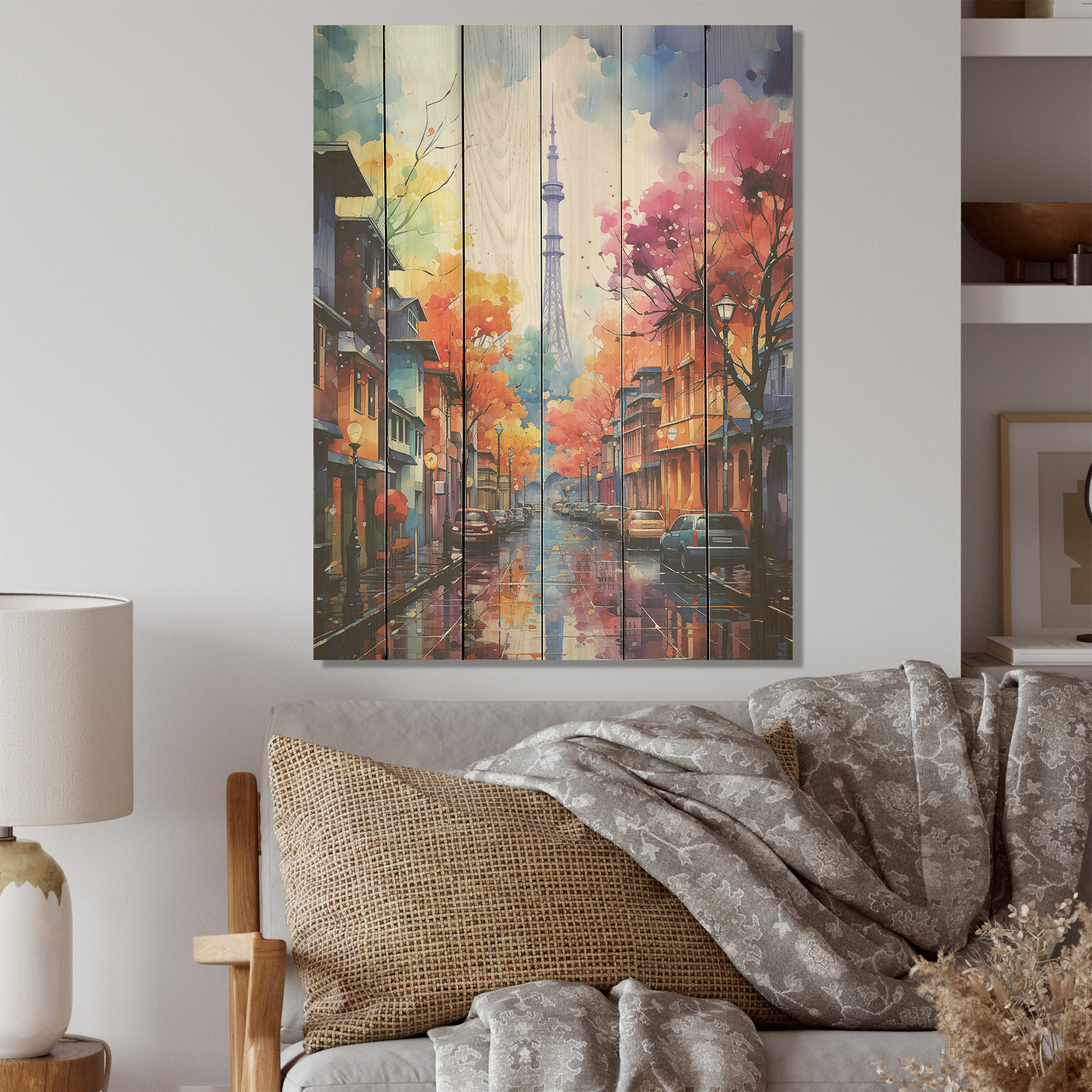 Lark Manor Rainbow Colorful Paris Eiffel Tower Paris Wood Art On