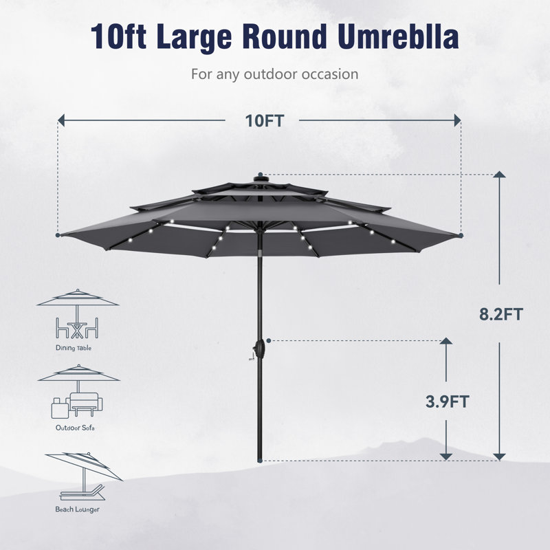 Parasol lumineux 120 "avec manivelle, Gris