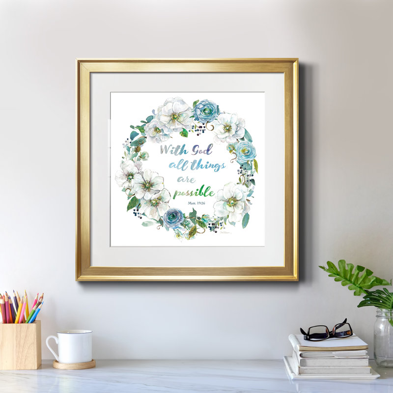 Floral Scripture Wreath II - Reproduction d'art textuel sur papier encadré, H 30,5 po x l 30,5 po x P 1,5 po