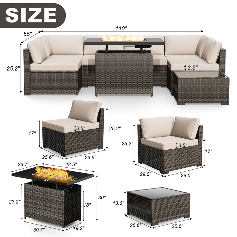 Ensemble de conversation modulaire avec foyer et coussins, Beige