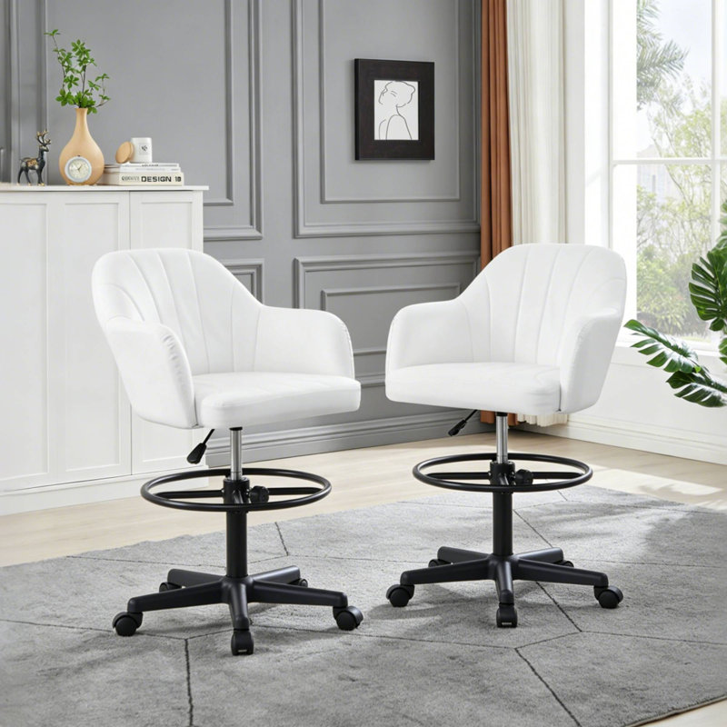 Tabouret pivotant à hauteur réglable Bhavjot, Blanc