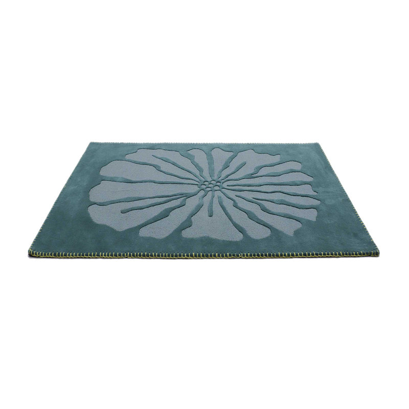 Wool Floral Area Rug in Teal, Rectangle 8' x 10'