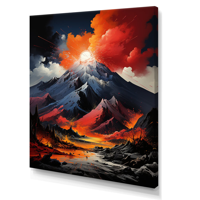 Volcan Explosion volcanique clair de lune I, Toile tendue, H 20 po x l 12 po x P 1 po