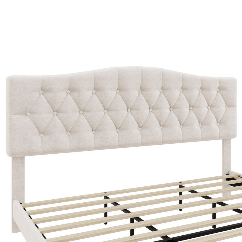 Beige Upholstered Bed Frame, King