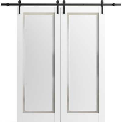 Planum Frosted Glass Paneled Wood Barn White Doors -  SARTODOORS, PLANUM0888DB-BEM-4884