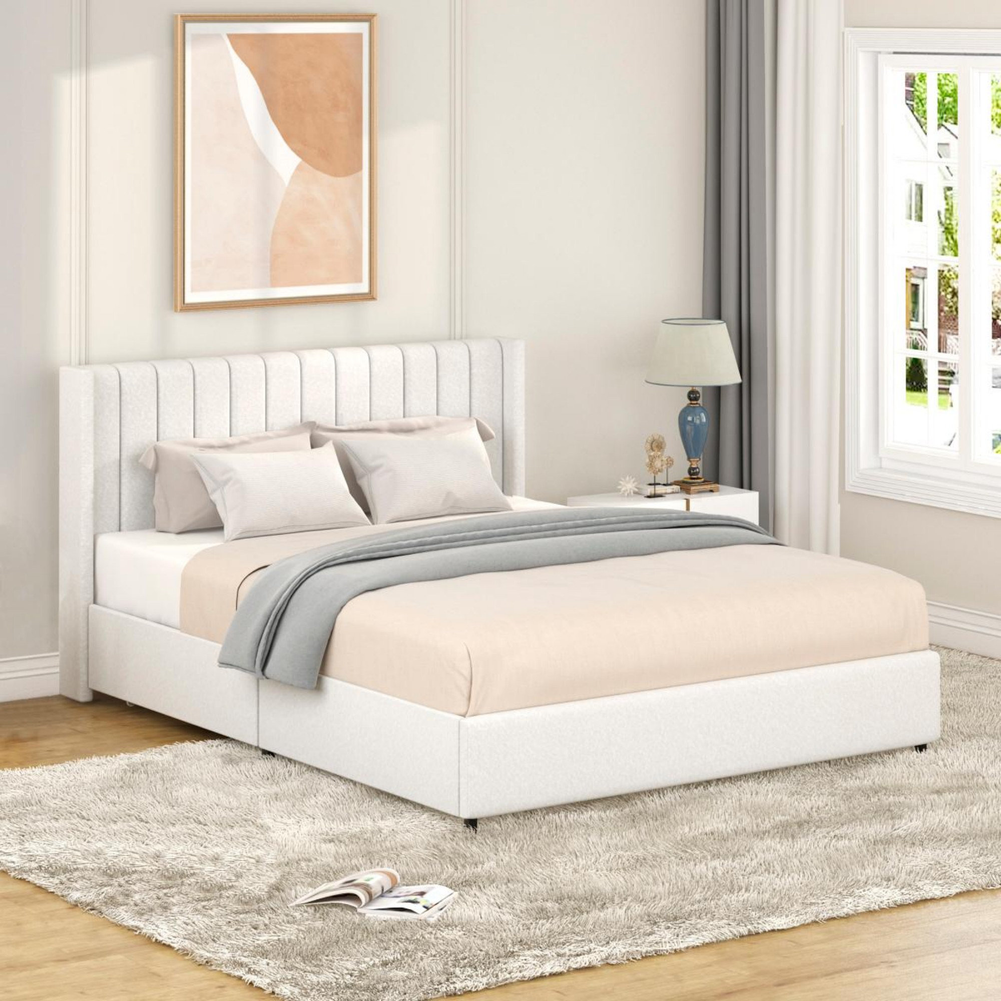 Latitude Run® 2-Drawers Storage Boucle Upholstered Platform Bed | Wayfair