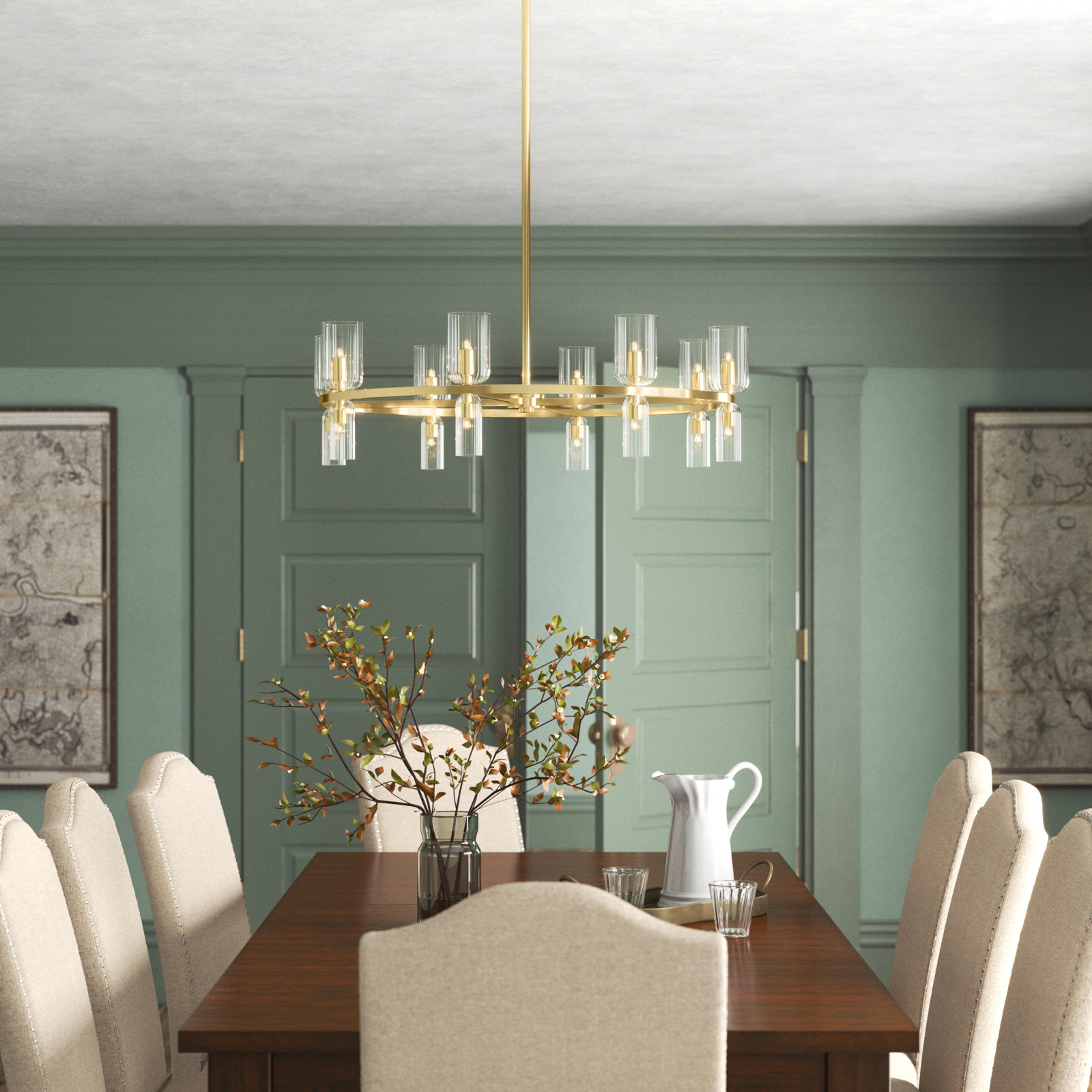 16 - Light Chandelier, Aged Brass
