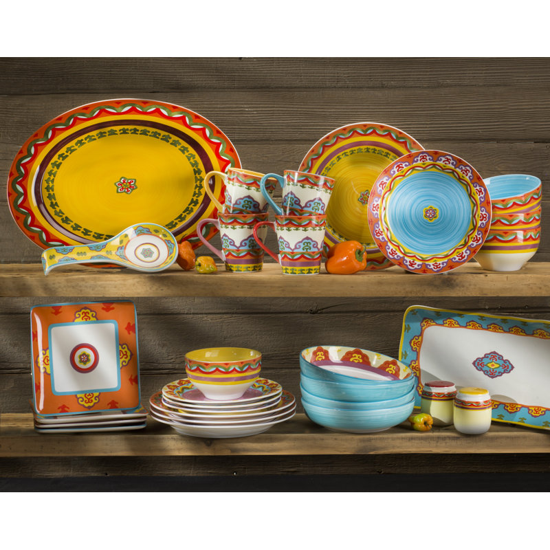 Galicia Multicolor Ceramic Bohemian Pasta Bowls, Set of 4