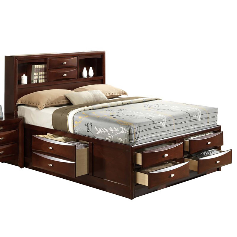 Ireland Espresso Finish EK Bed W/Storage, Noyer, Très grand lit