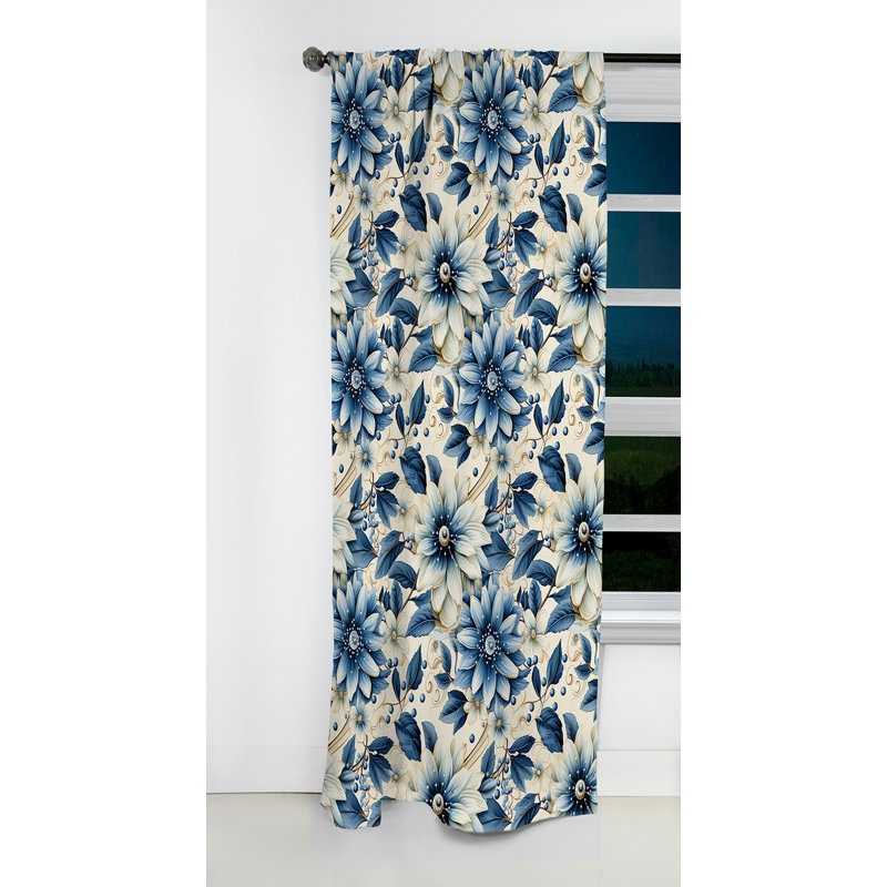 Tranquillité blanche et bleue - Rideau floral - Rideau occultant - 1 panneaux, L 52 po x L 84 po