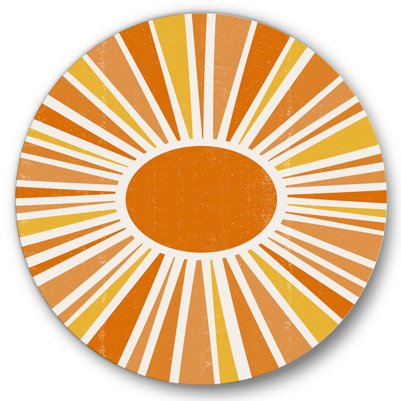 Rayons de soleil orange minimaliste lumineux et brillant I - art mural moderne en métal, H 36 po x l 36 po x P 1 po