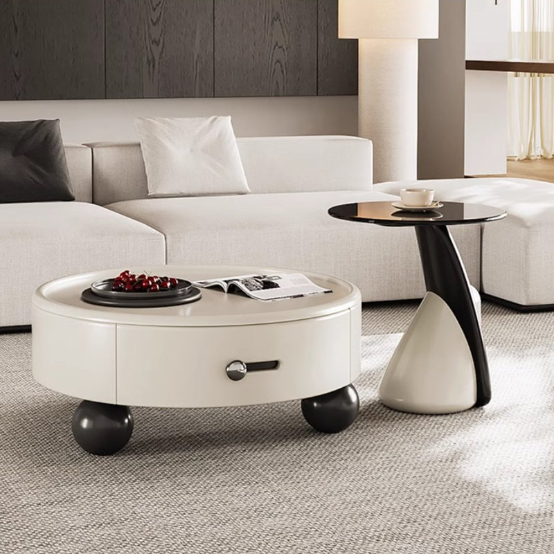 Table basse créative de style crème en bois massif, H 13,38 po x L 27,55 po x l 27,55 po