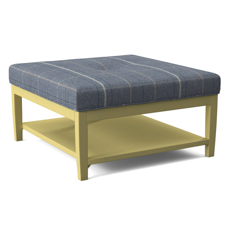 Hammond Square Ottoman, Antique Black Finish, Lapis Plaid; 0126-63