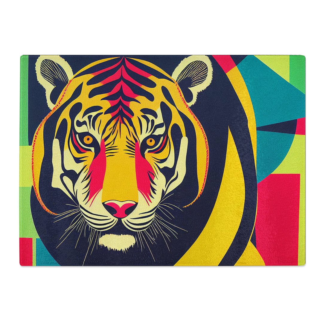 Colourful Tiger Abstract  Glass Chopping Board