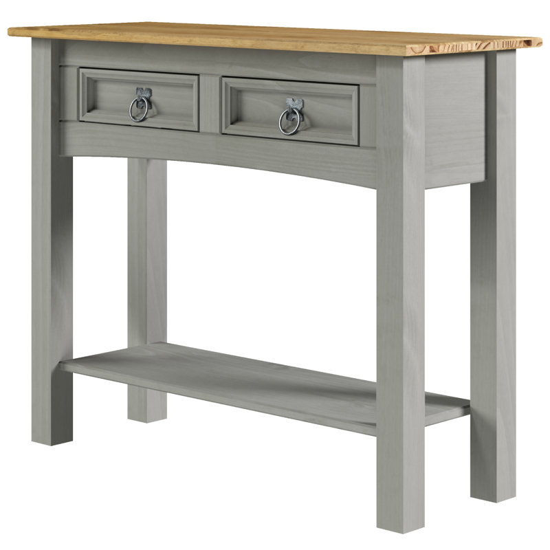 Console en bois massif Dinnington, gris, Brun