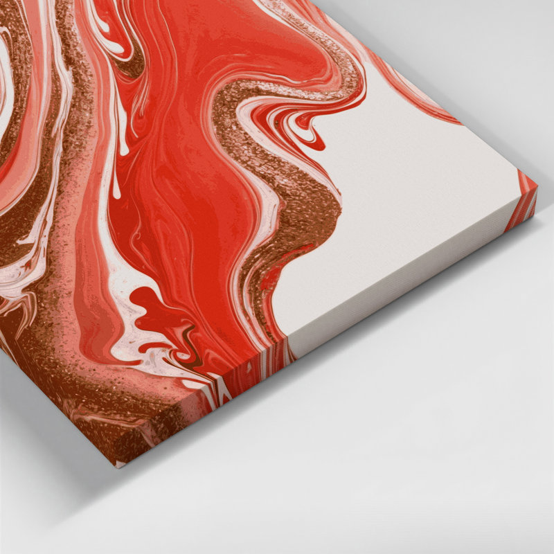 Abstrait art fluide sur toile rouge 58, H 12 po x l 12 po