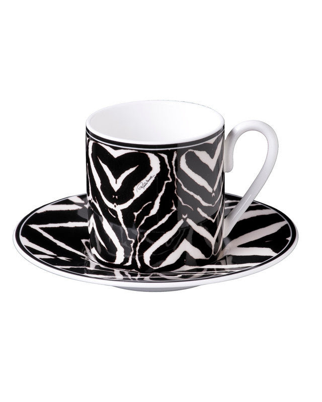 Coffee Cup & Saucer ZEBRA Set of 2 in Luxury Box diam. 2.3in, H 2.5in, Cap. 4 oz, Saucer diam. 4.75in